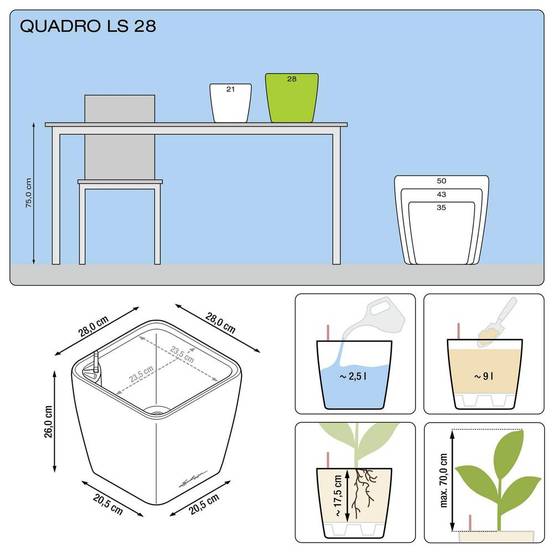 Lechuza - Pot Quadro Premium LS 28 - kit complet, anthracite métallisé 28 cm Lechuza - Image 2