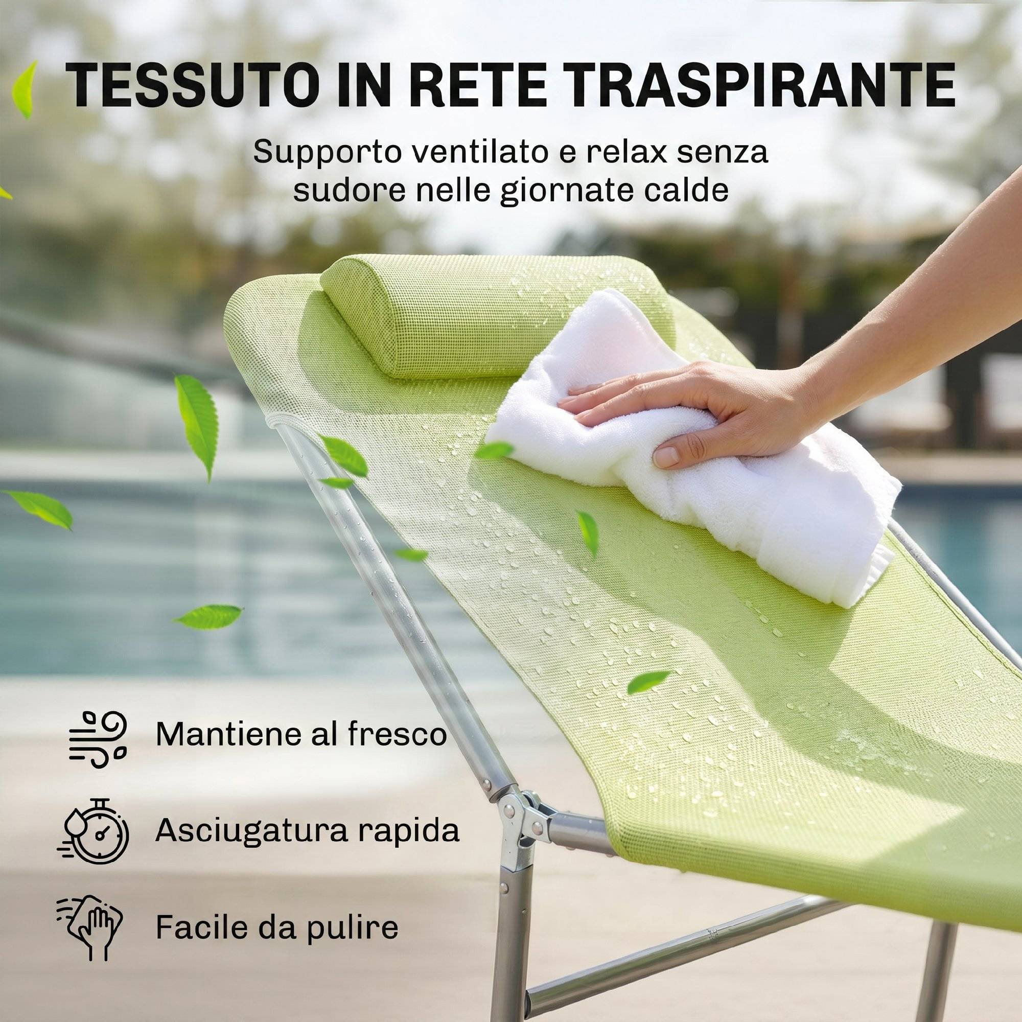 Sans Marque - Transat pliant avec dossier inclinable et coussin, 182 x 56 x 24,5 cm - Image 7