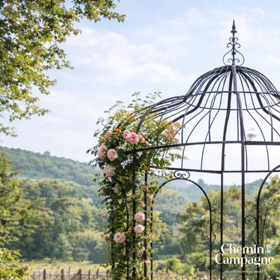 Chemin De Campagne - Gloriette gazebo tonnelle kiosque abri jardin fer marron 216x330 cm Chemin de campagne - Image 5