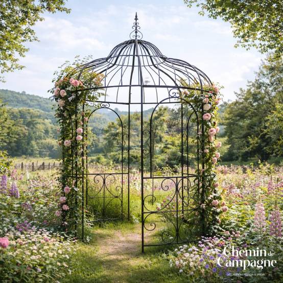 Chemin De Campagne - Gloriette gazebo tonnelle kiosque abri jardin fer marron 216x330 cm Chemin de campagne - Image 3