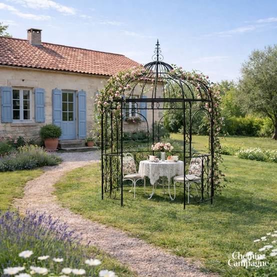 Chemin De Campagne - Gloriette gazebo tonnelle kiosque abri jardin fer marron 216x330 cm Chemin de campagne - Image 2