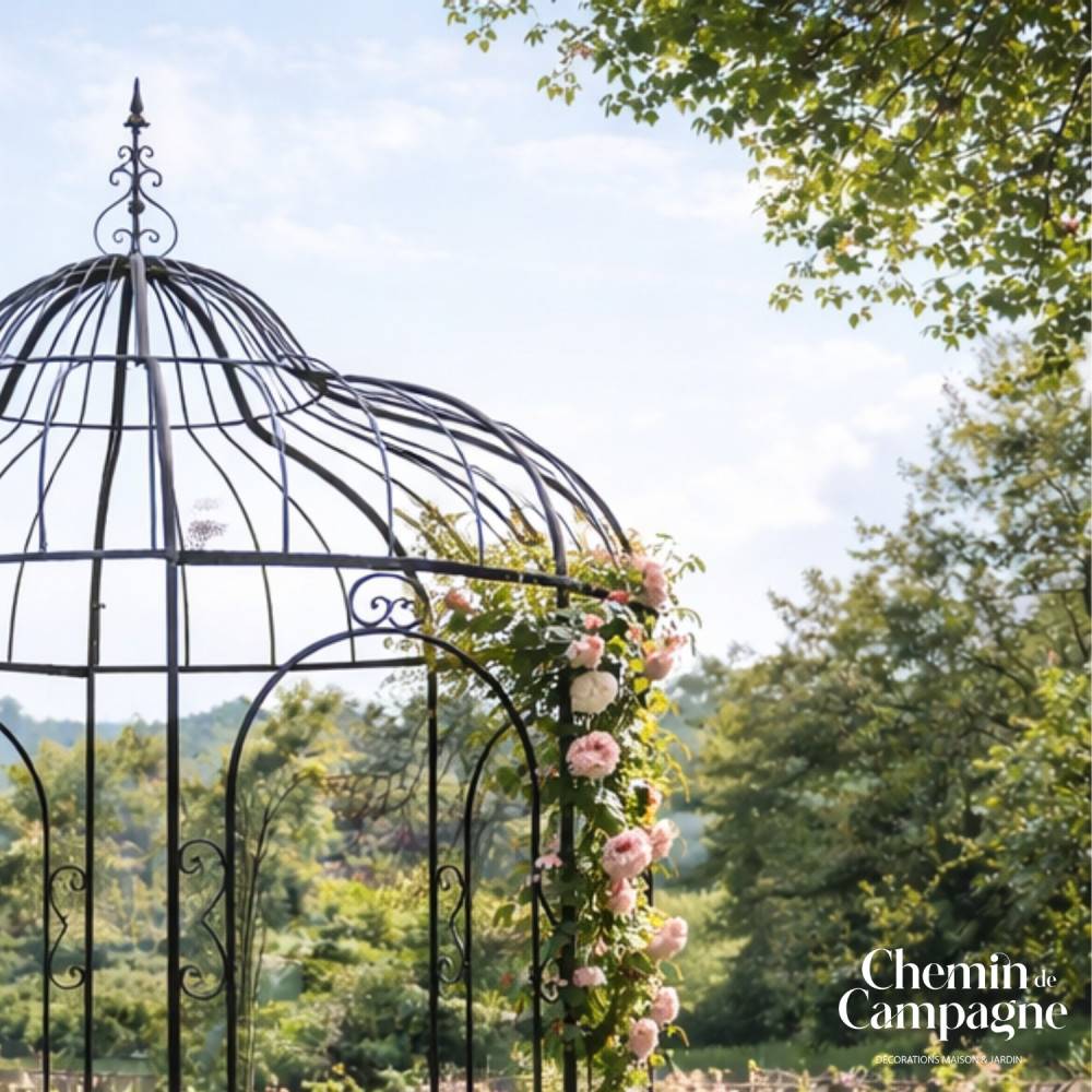 Chemin De Campagne - Gloriette gazebo tonnelle kiosque abri jardin fer marron 216x330 cm Chemin de campagne - Image 4