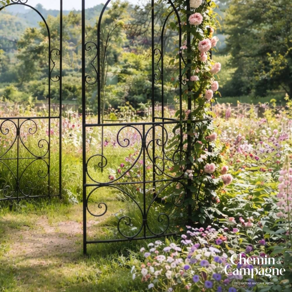 Chemin De Campagne - Gloriette gazebo tonnelle kiosque abri jardin fer marron 216x330 cm Chemin de campagne - Image 6