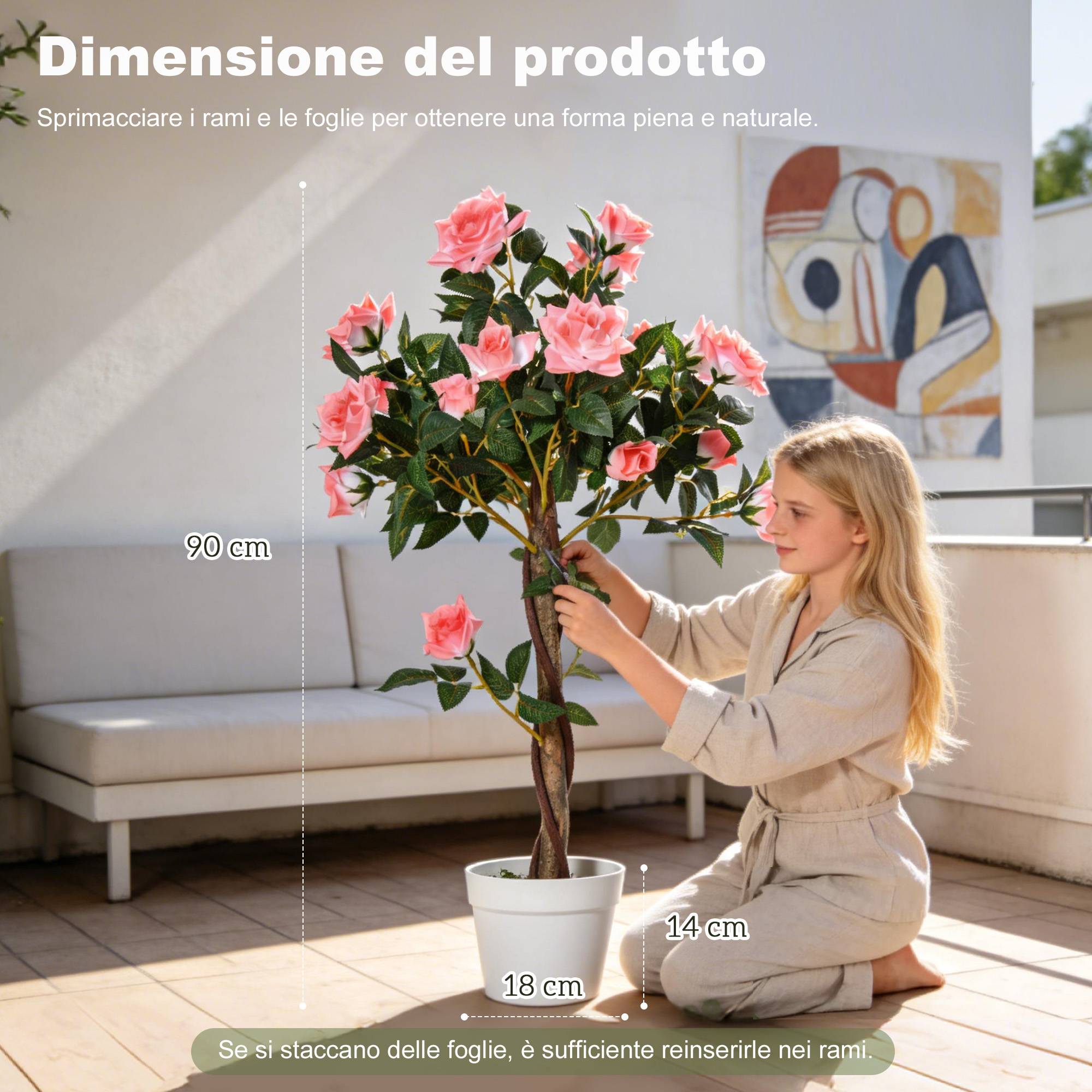 ComfortXL - Rosier artificiel 21 fleurs PE 90 cm rose intérieur extérieur avec pot stable sans entretien - ComfortXL Outdoor Living - Image 5