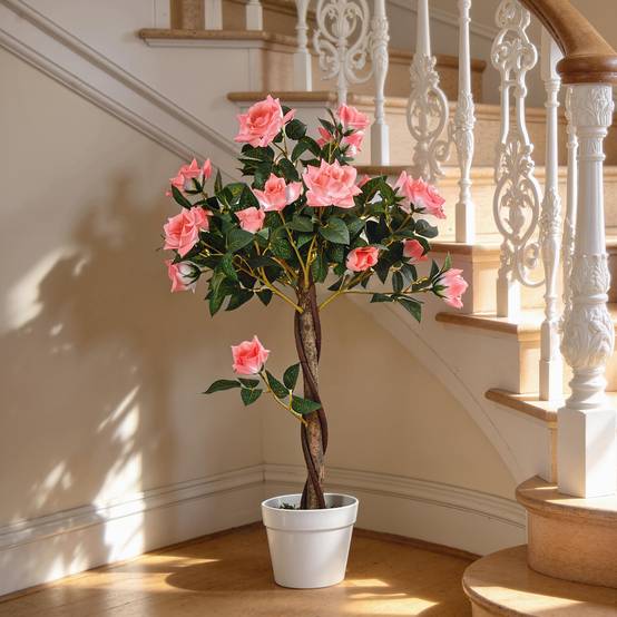 ComfortXL - Rosier artificiel 21 fleurs PE 90 cm rose intérieur extérieur avec pot stable sans entretien - ComfortXL Outdoor Living - Image 4
