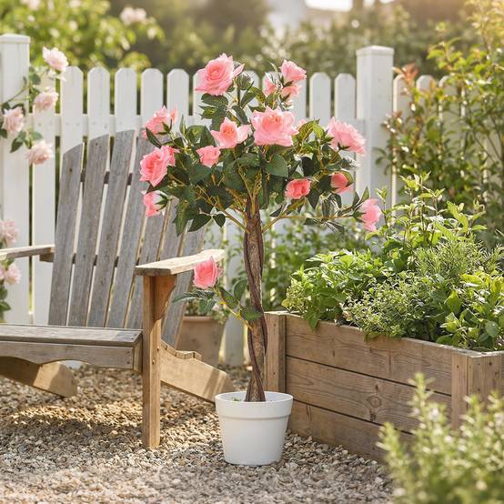 ComfortXL - Rosier artificiel 21 fleurs PE 90 cm rose intérieur extérieur avec pot stable sans entretien - ComfortXL Outdoor Living - Image 3