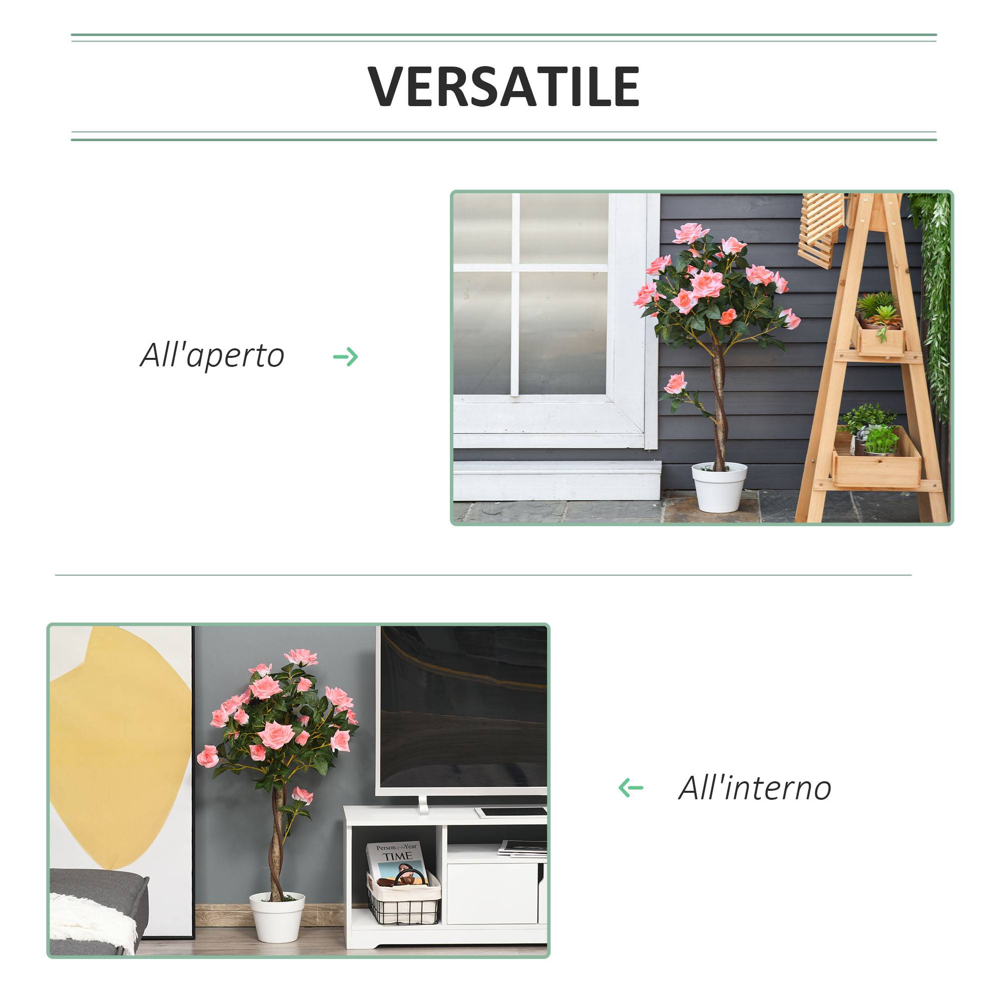 ComfortXL - Rosier artificiel 21 fleurs PE 90 cm rose intérieur extérieur avec pot stable sans entretien - ComfortXL Outdoor Living - Image 6