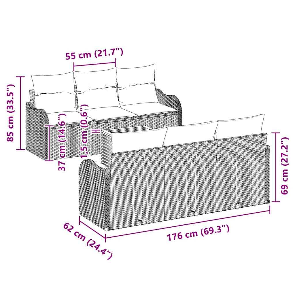 Vidaxl - Ensemble de canapé de jardin avec coussin 7 pcs Gris polyrotin vidaXL 3347398 - Image 3