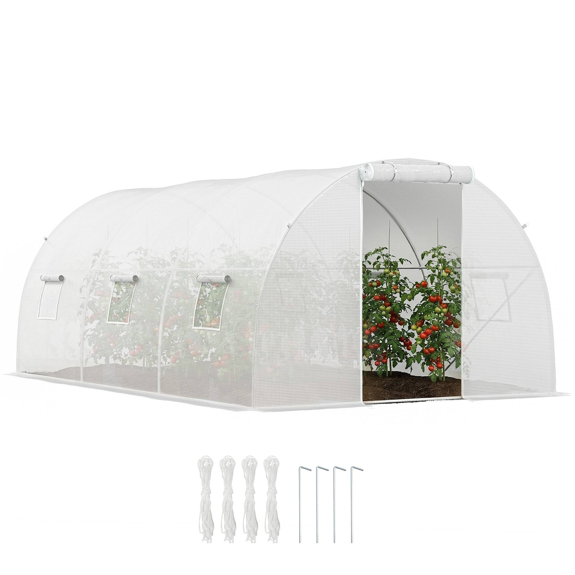 Sans Marque - Serre de jardin tunnel 13,5 m² 6 fenêtres, porte zippée enroulable châssis acier galvanisé, bâche PE 4,5 x 3 x 2 m blanc - Image 1