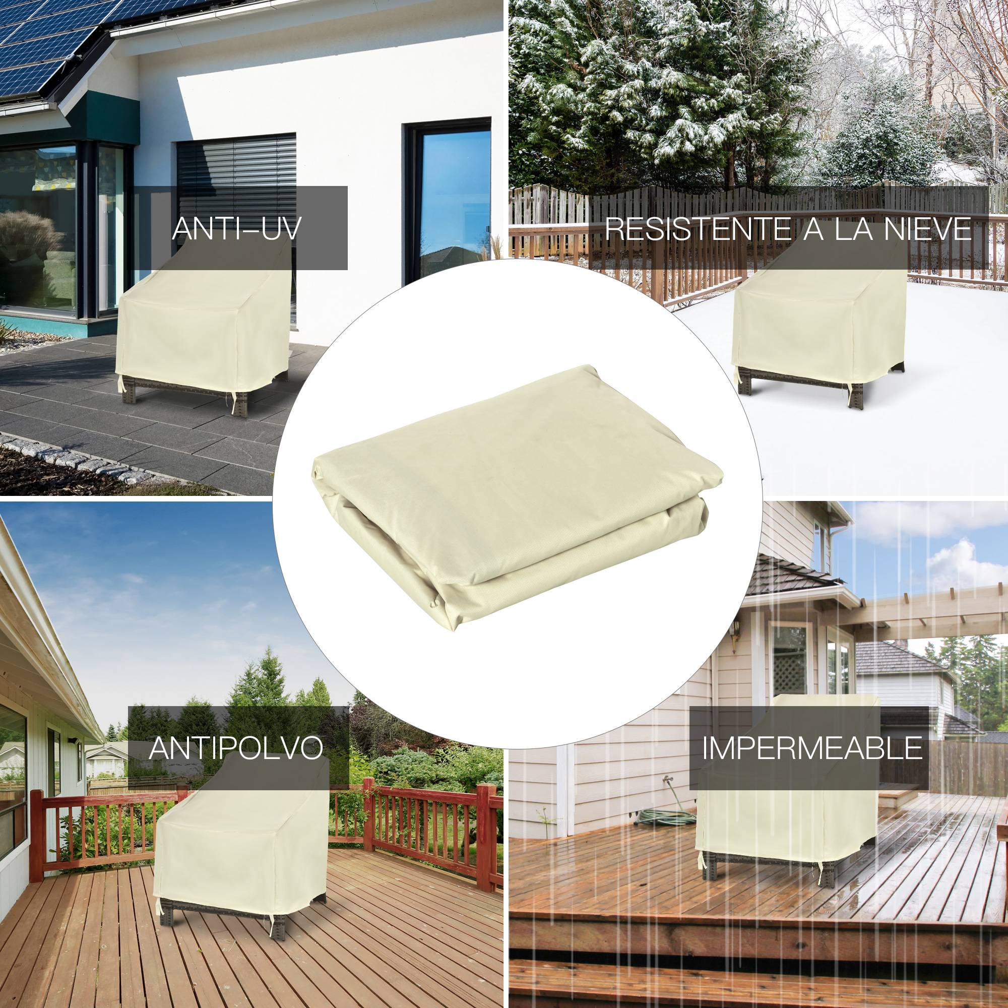Housse de protection pour mobilier de jardin 68 x 87 x 77 cm – Housse imperméable en tissu Oxford 600D pour patio et terrasse – Beige - Image 7