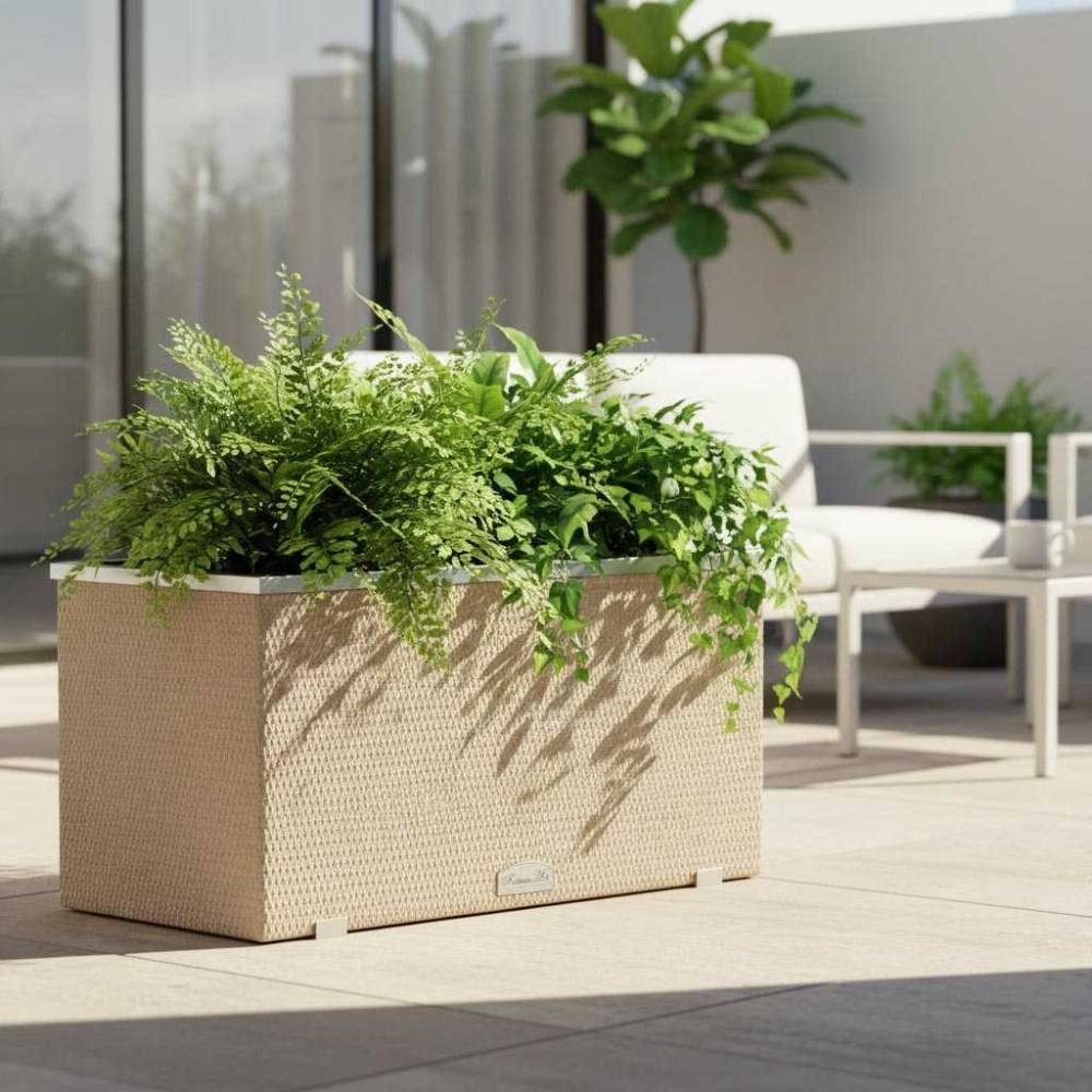 Rattan Art - Jardinière en résine tressée avec réserve d'eau et cadre en aluminium 95 x 39 x 43 cm - Image 2