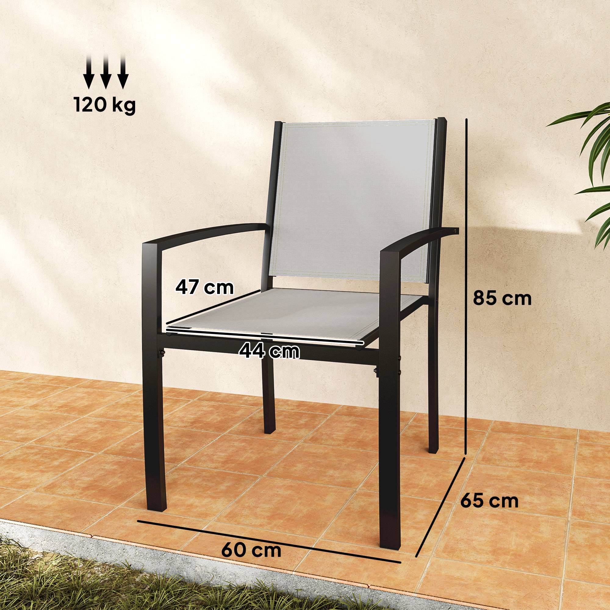 Outsunny - Lot 2 chaises de jardin empilables avec accoudoirs pour jardin piscine terrasse cadre acier gris clair - Outsunny - Image 3
