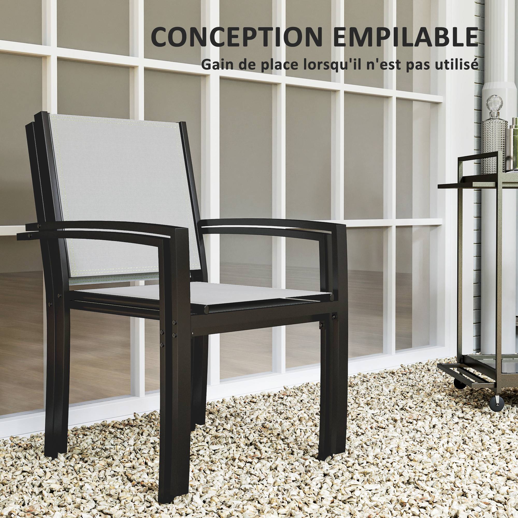 Outsunny - Lot 2 chaises de jardin empilables avec accoudoirs pour jardin piscine terrasse cadre acier gris clair - Outsunny - Image 5
