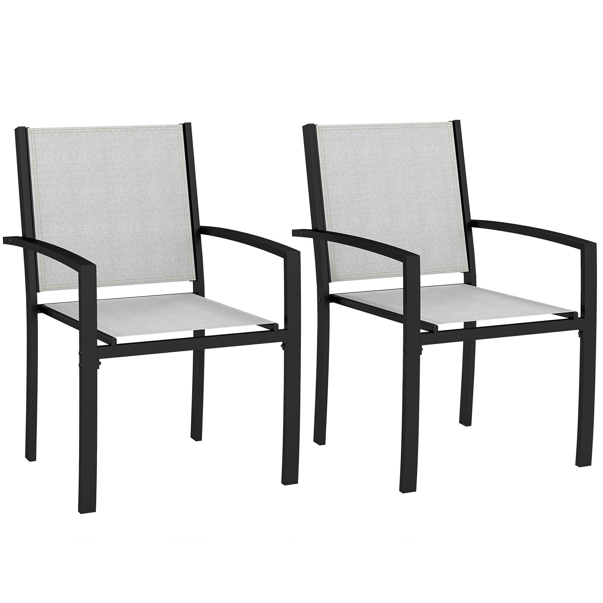 Outsunny - Lot 2 chaises de jardin empilables avec accoudoirs pour jardin piscine terrasse cadre acier gris clair - Outsunny - Image 1
