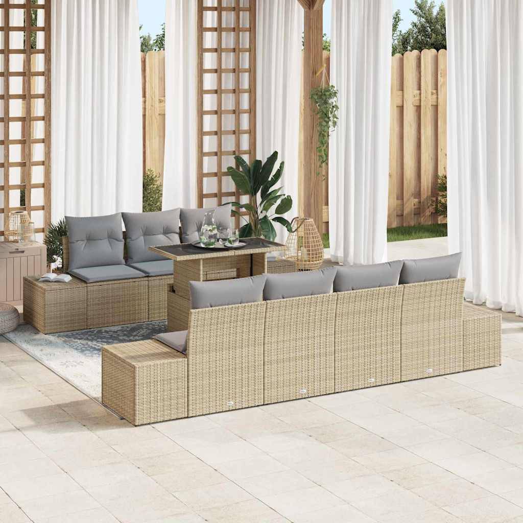 ComfortXL - Salon Bas de Jardin 8 Pièces Poly Rotin Modulable Table Haute/Basse Balcon Beige et Gris clair – ComfortXL Outdoor Living - Image 1