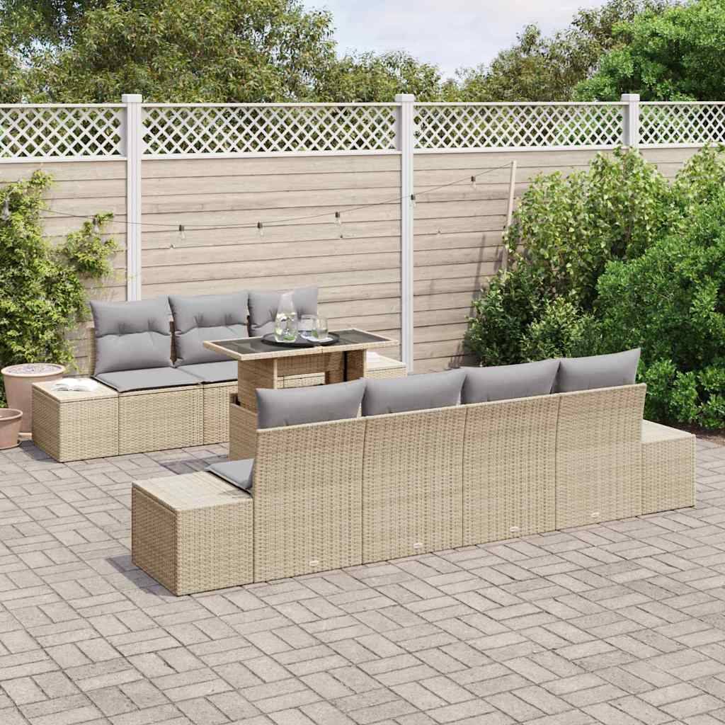 ComfortXL - Salon Bas de Jardin 8 Pièces Poly Rotin Modulable Table Haute/Basse Balcon Beige et Gris clair – ComfortXL Outdoor Living - Image 3