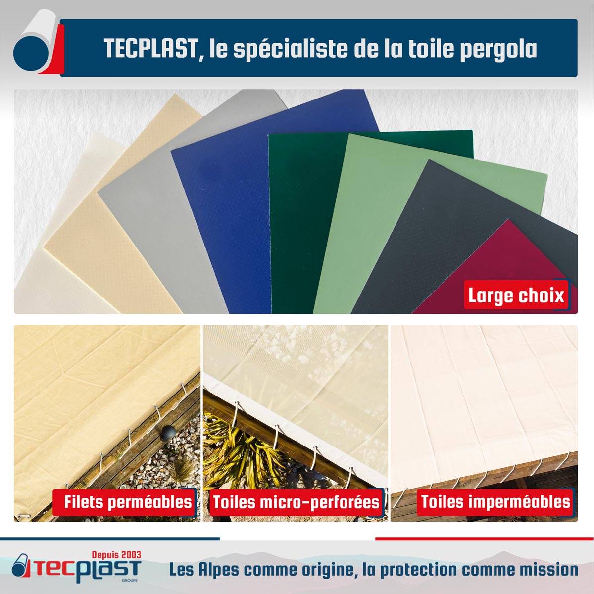 Toile Pergola Beige foncé 4x6 m LP506PR - Garantie 5 ans - Bâche Pergola ou Tonnelle étanche en PVC pour terrasse TECPLAST - Image 6