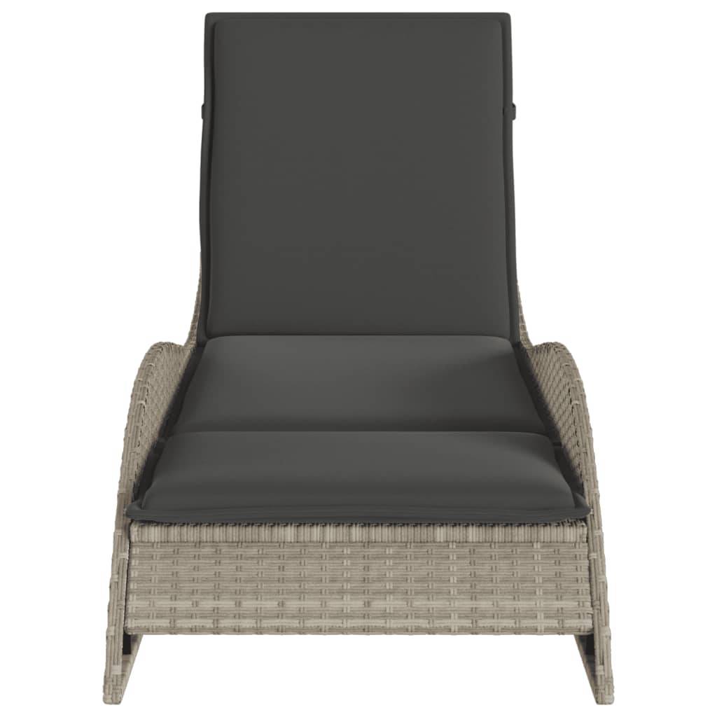 Chaise longue poly rotin avec coussin gris clair 60 x 205 x 73 cm - PANGIVO - Image 4