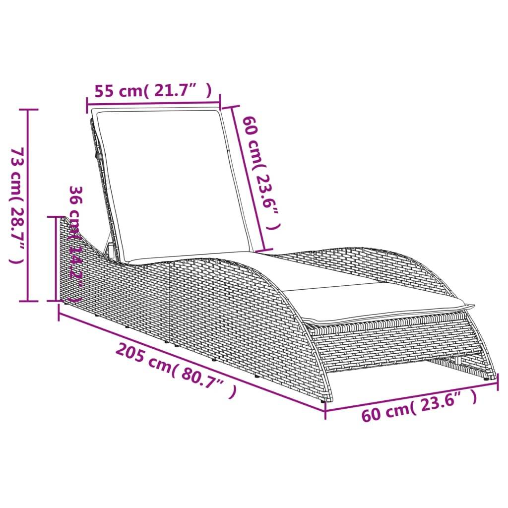 Chaise longue poly rotin avec coussin gris clair 60 x 205 x 73 cm - PANGIVO - Image 9
