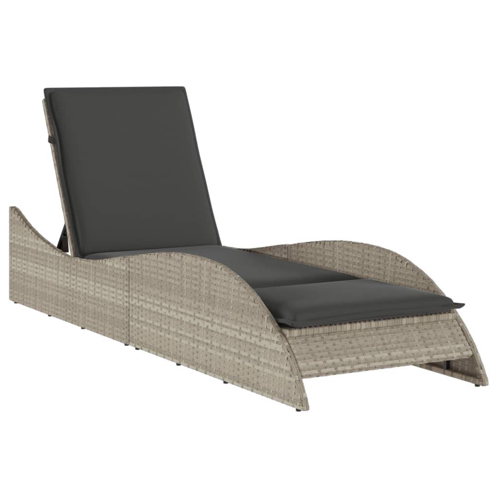 Chaise longue poly rotin avec coussin gris clair 60 x 205 x 73 cm - PANGIVO - Image 2