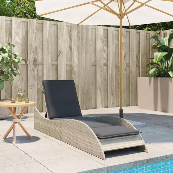 Chaise longue poly rotin avec coussin gris clair 60 x 205 x 73 cm - PANGIVO - Image 3