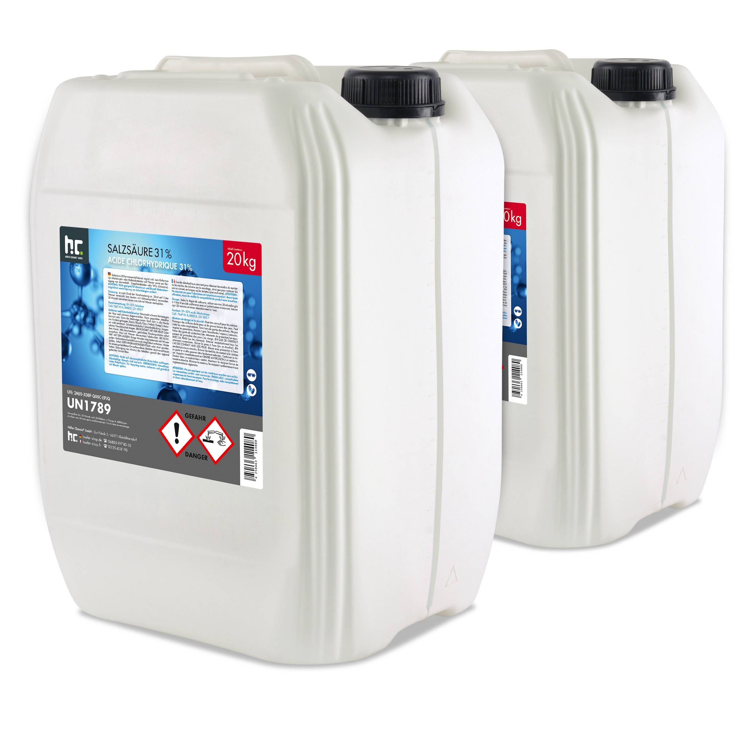 Acide chlorhydrique 29-32% Höfer Chemie® en bidon de 20 KG x 2