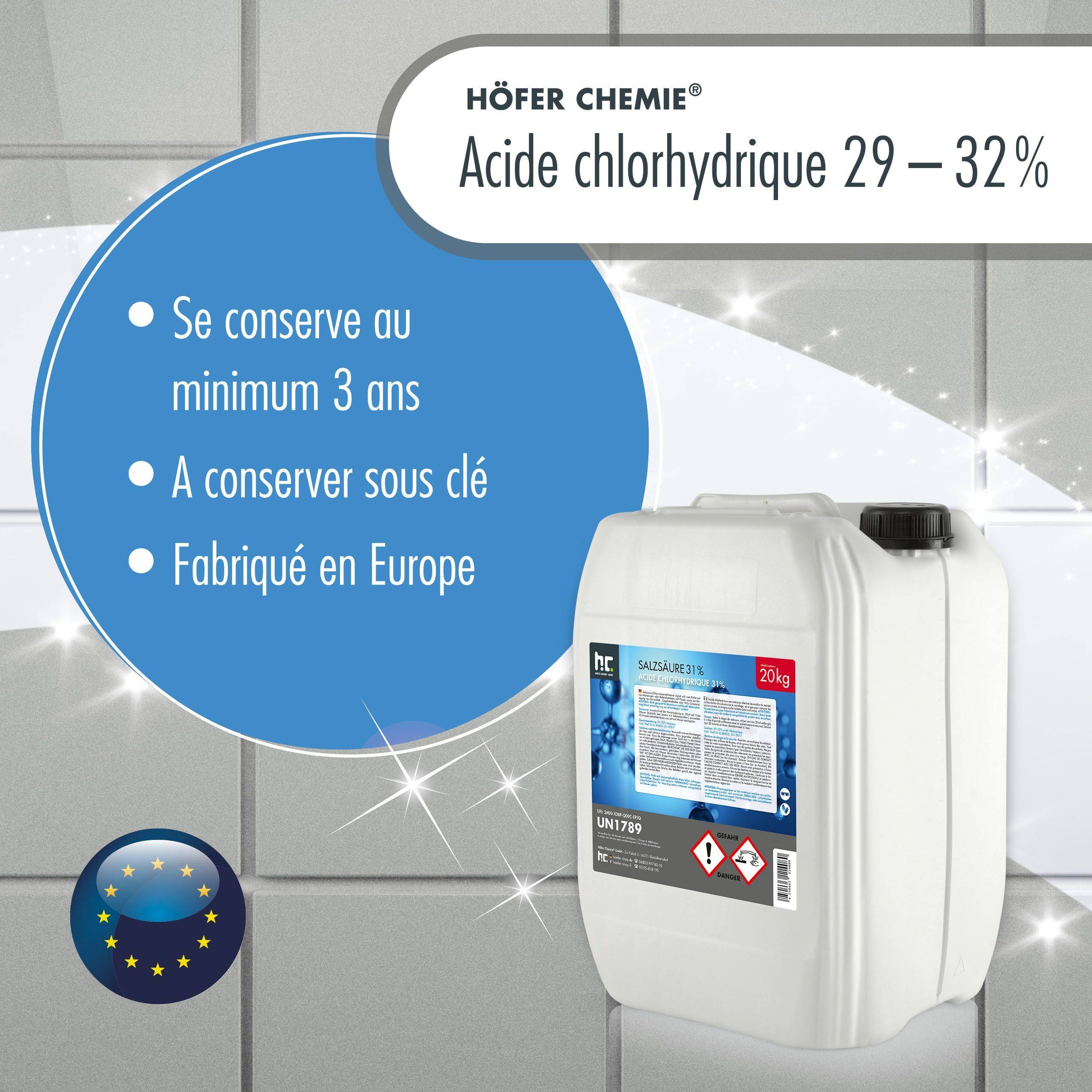 Acide chlorhydrique 29-32% Höfer Chemie® en bidon de 20 KG x 2 - Image 3