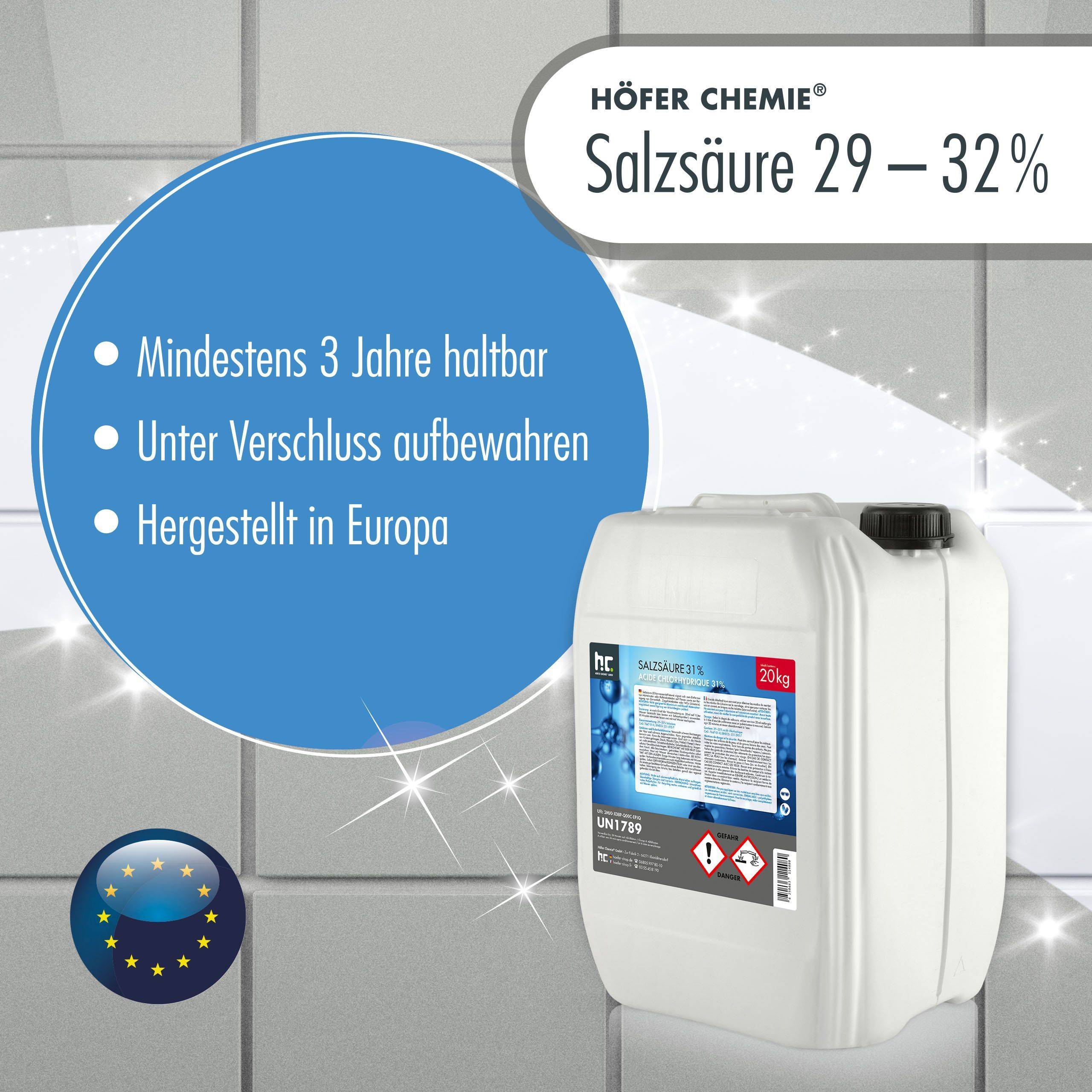 Acide chlorhydrique 29-32% Höfer Chemie® en bidon de 20 KG x 2 - Image 2