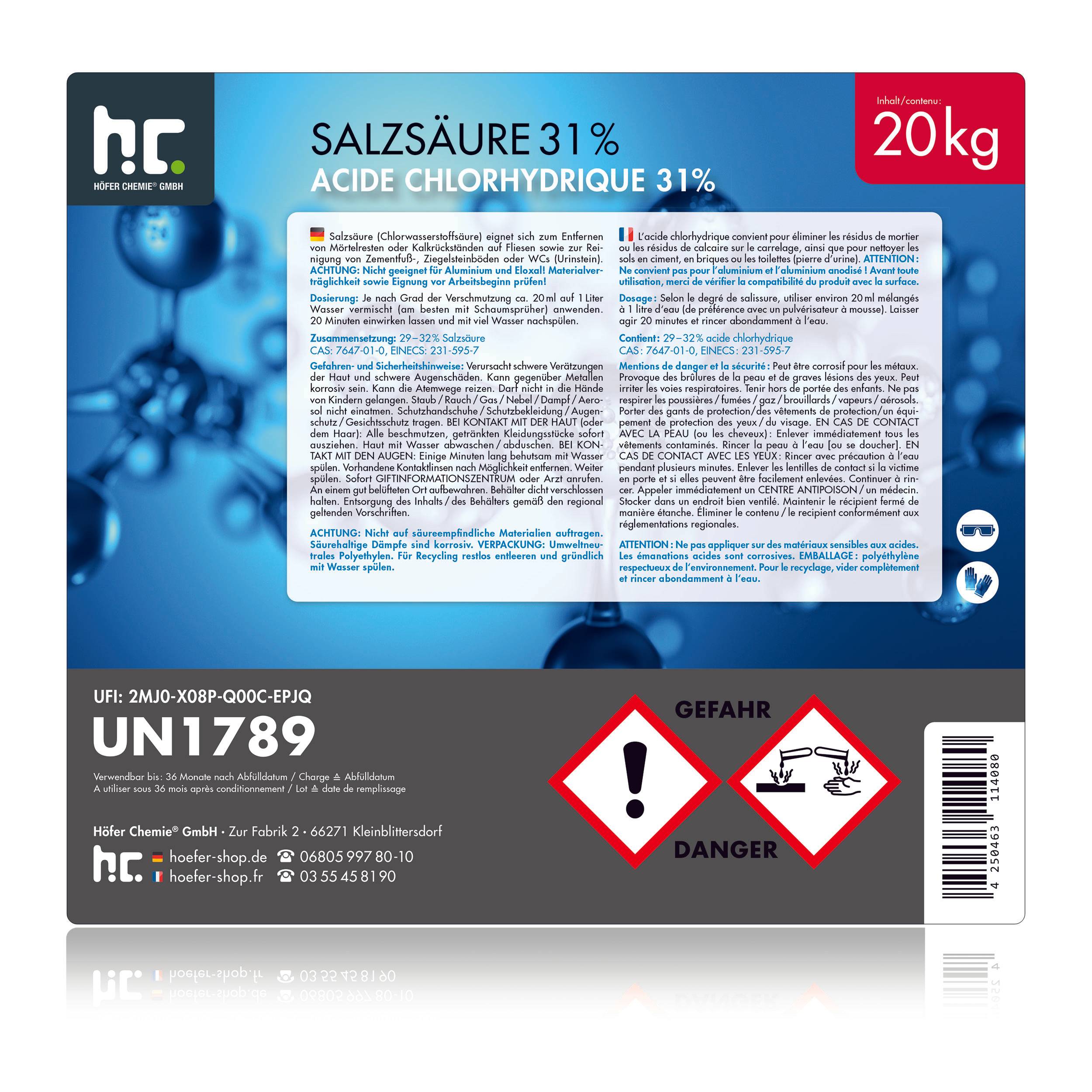 Acide chlorhydrique 29-32% Höfer Chemie® en bidon de 20 KG x 2 - Image 6