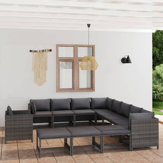 Mobilier de Détente Jardin 12 Pièces Résine Tressée Tissage Manuel Coussins Épais Configuration Libre Gris – ComfortXL Outdoor Living - Image 1