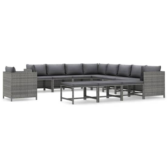 Mobilier de Détente Jardin 12 Pièces Résine Tressée Tissage Manuel Coussins Épais Configuration Libre Gris – ComfortXL Outdoor Living - Image 2
