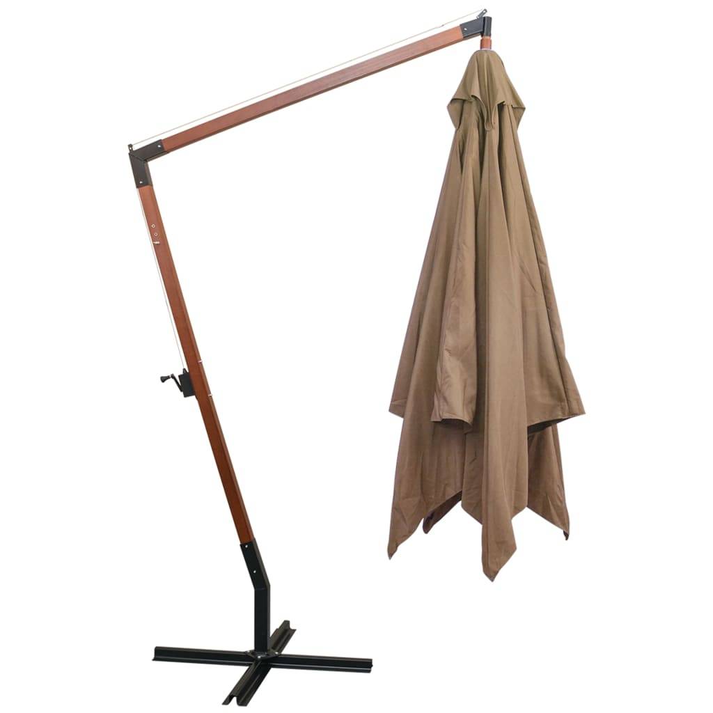 Helloshop26 - Parasol d'extérieur suspendu avec mât 3 x 3 m bois de sapin massif taupe - Image 3
