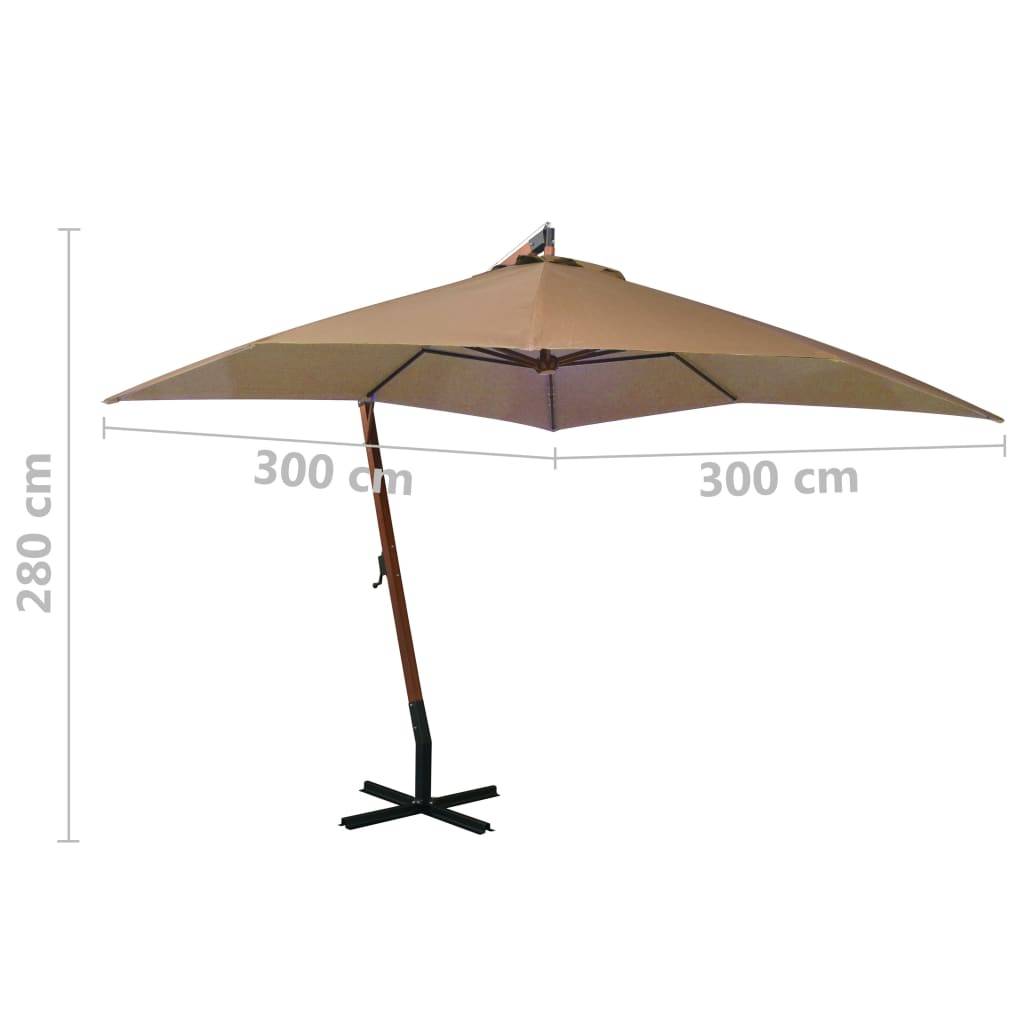 Helloshop26 - Parasol d'extérieur suspendu avec mât 3 x 3 m bois de sapin massif taupe - Image 7