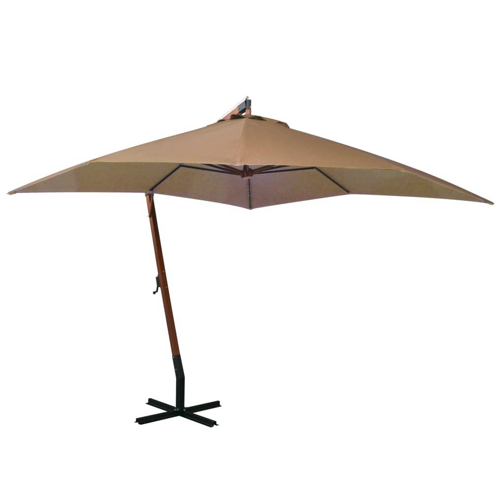 Helloshop26 - Parasol d'extérieur suspendu avec mât 3 x 3 m bois de sapin massif taupe - Image 1