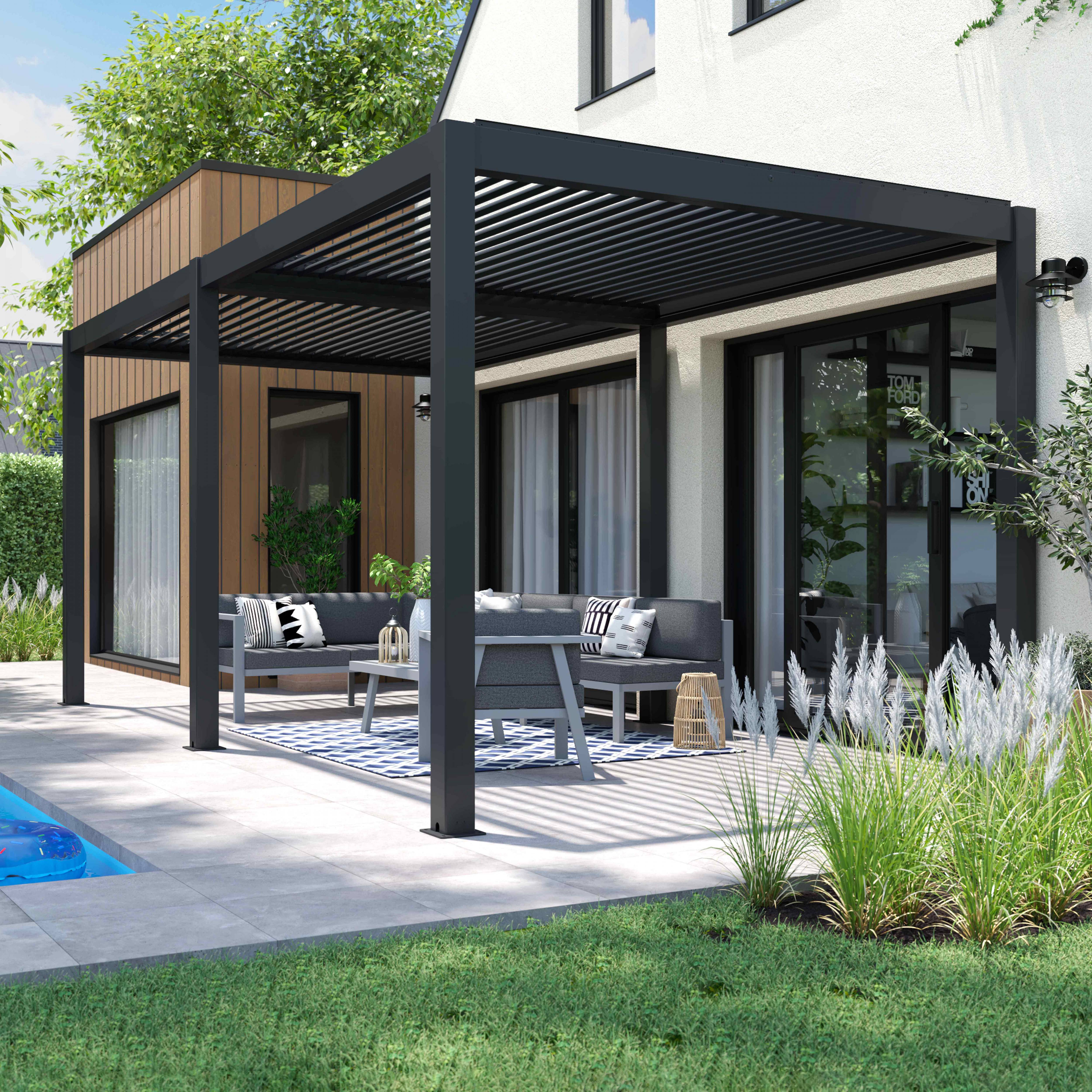 Oviala - Pergola bioclimatique autoportée 3 x 6 m et 2 stores gris Athenes - Oviala - Image 3
