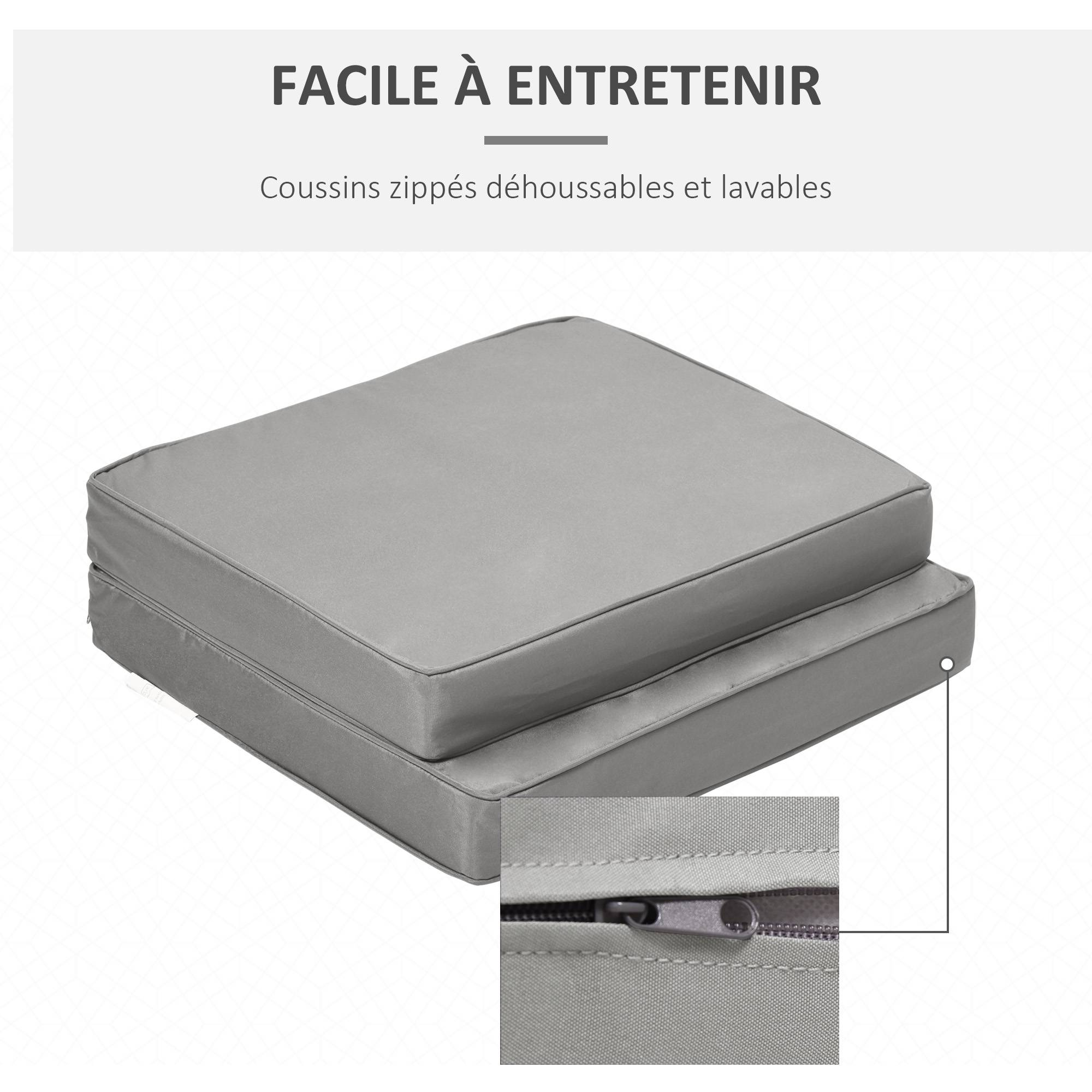 Coussins pour chaise fauteuil de jardin coussins d'assise de dossier déhoussables polyester 56x52/56x46cm gris clair - Image 8