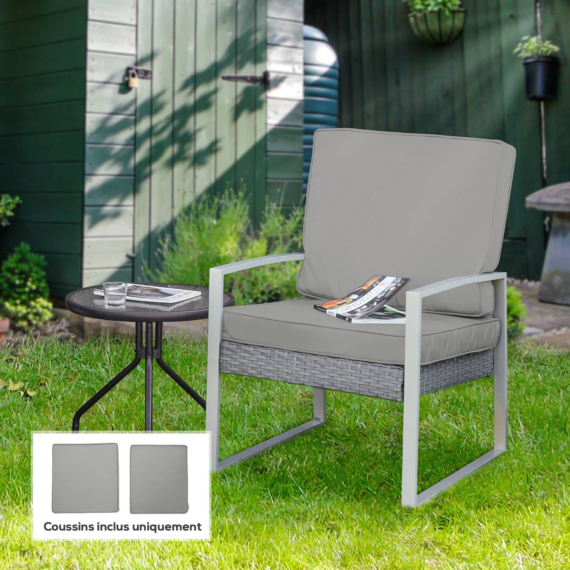 Coussins pour chaise fauteuil de jardin coussins d'assise de dossier déhoussables polyester 56x52/56x46cm gris clair - Image 4