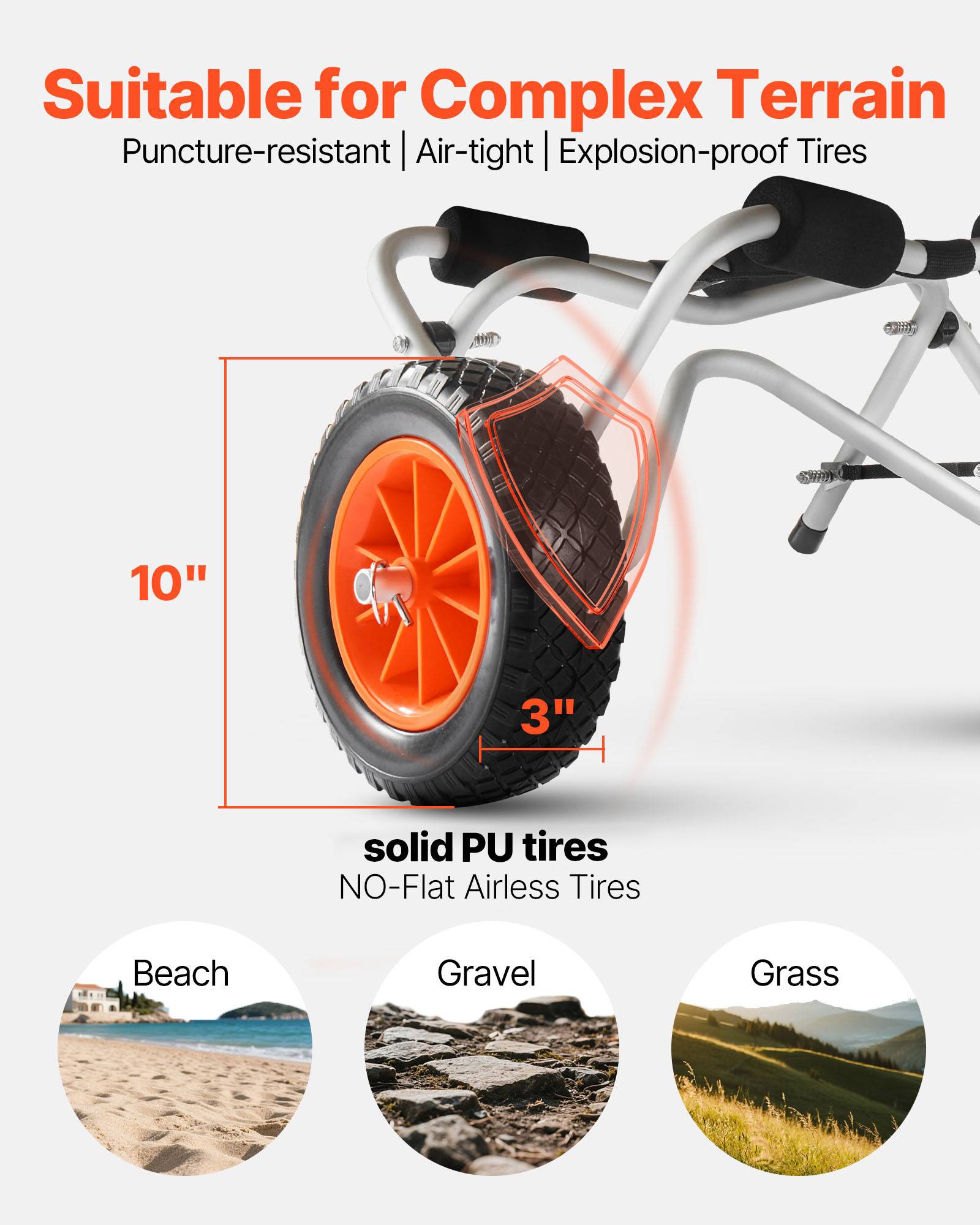 Vevor - VEVOR Chariot de Transport Kayak Paddle Canoë Pliable 113 kg Pneus Plein 25,4 cm - Image 3