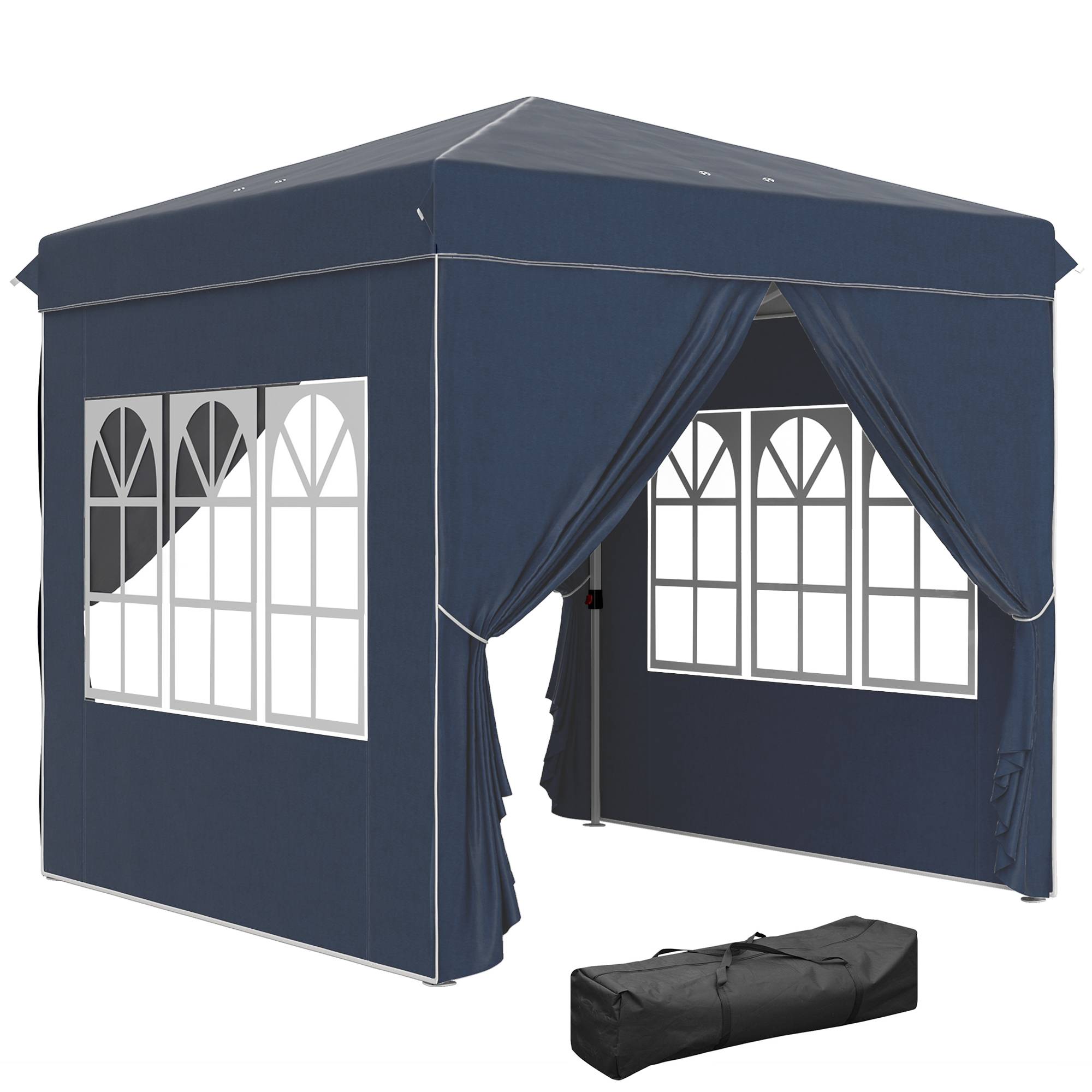 Tente pliante pop-up 2,5 x 2,5 m avec 4 parois latérales anti-UV, hauteur réglable et sac de transport, bleu foncé - Image 1