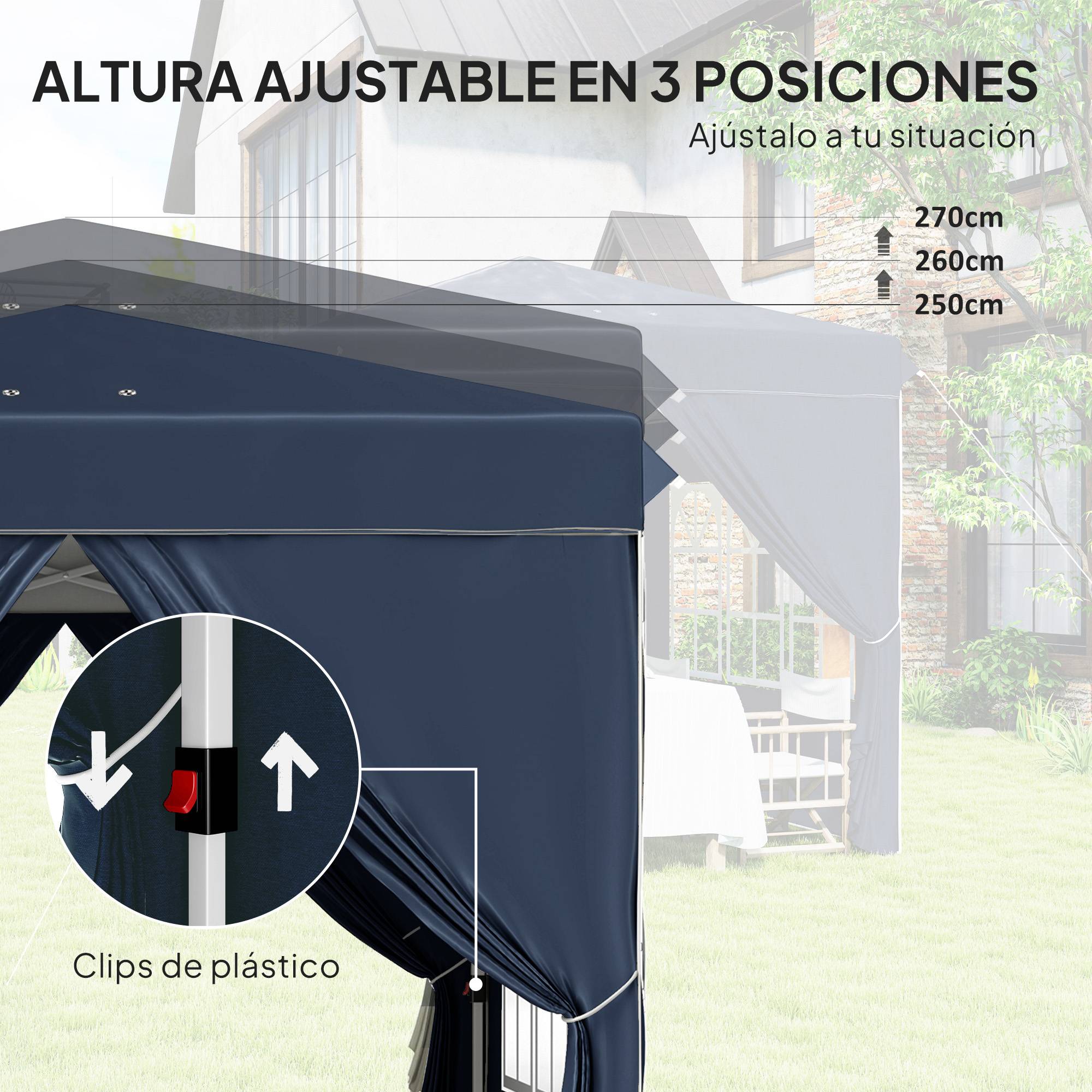 Tente pliante pop-up 2,5 x 2,5 m avec 4 parois latérales anti-UV, hauteur réglable et sac de transport, bleu foncé - Image 7