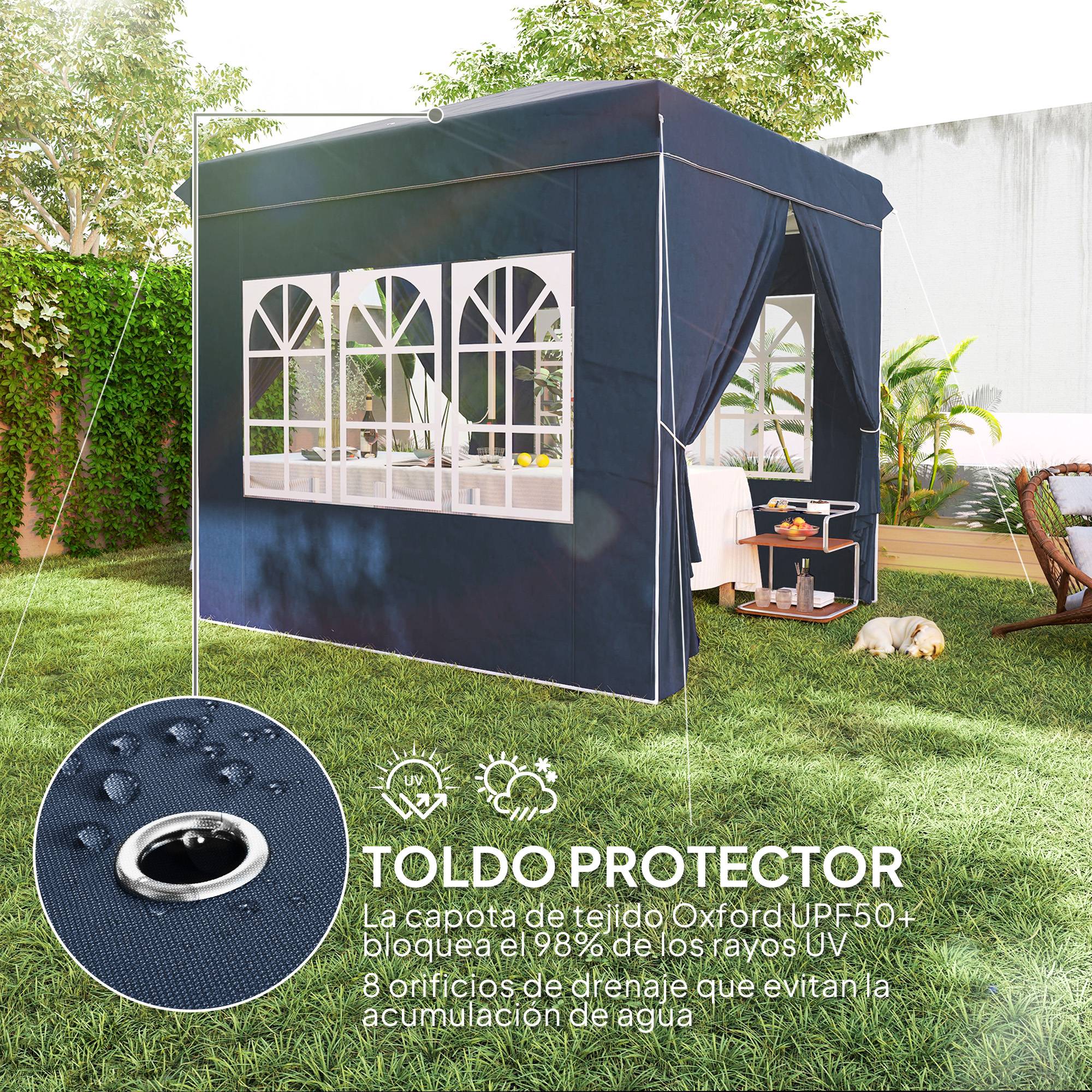 Tente pliante pop-up 2,5 x 2,5 m avec 4 parois latérales anti-UV, hauteur réglable et sac de transport, bleu foncé - Image 8