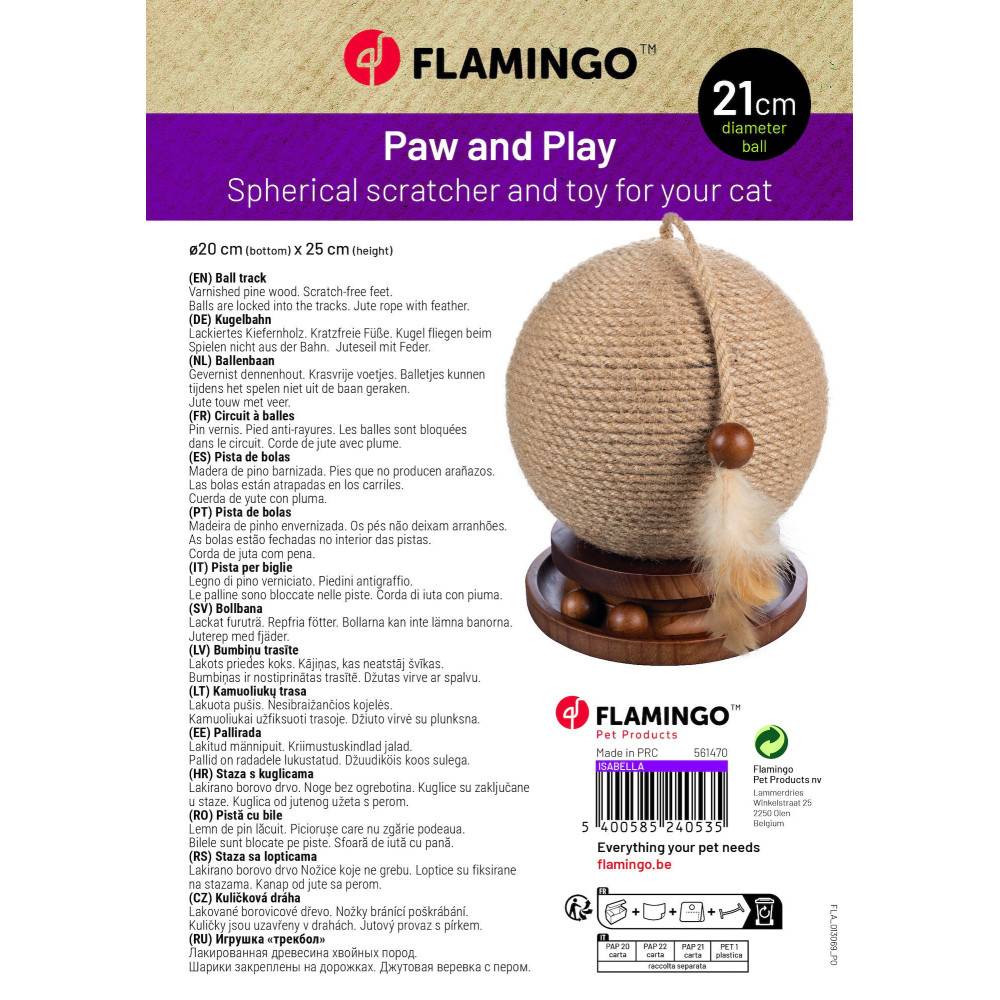Flamingo - Griffoir Boule ø 21 cm avec support jeux pour chat - Image 3