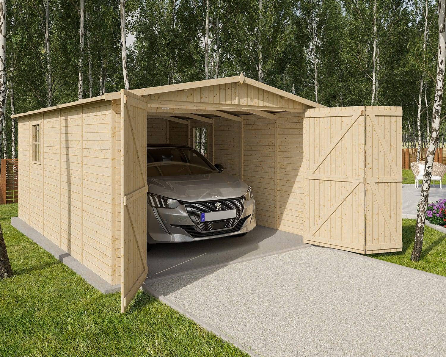 Trigano Jardin - Garage abri voiture bois brut 15 m2