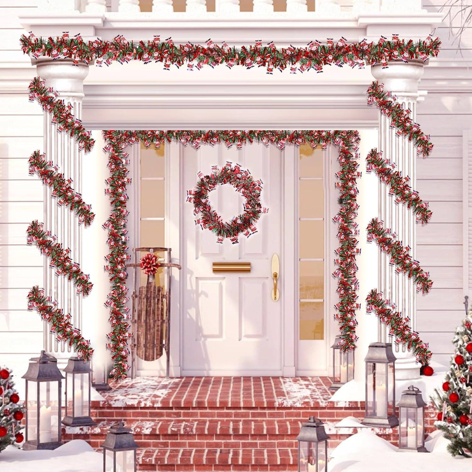 Couronne de Noël Père Noël pour sapin de Noël, intérieur ou extérieur, cheminée, décoration de fête (5 pièces, 2 mètres chacune) - Image 7