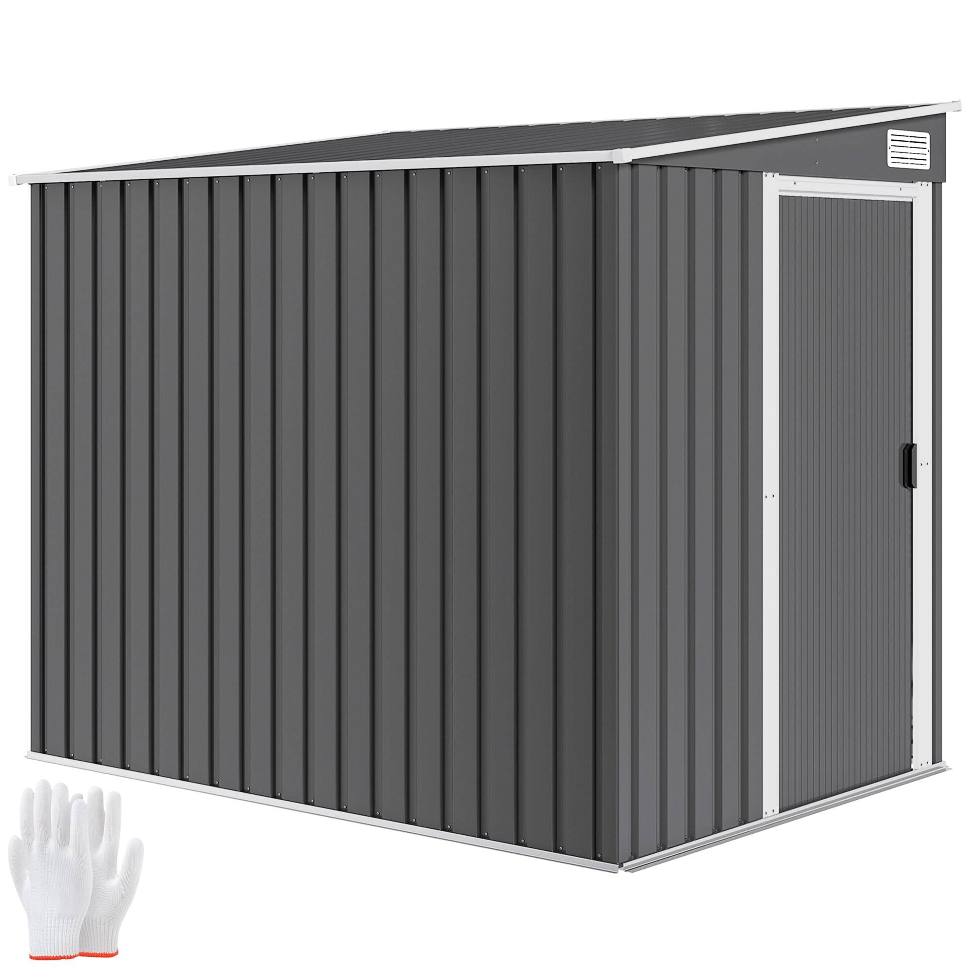 Abri de jardin 2,81 m² avec fondation, abri à outils extérieur adossé en acier galvanisé, 154x206,5x181cm, gris foncé - Image 1