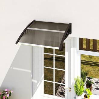 ComfortXL - Marquise de porte extérieure en polycarbonate et aluminium marron 103 x 96,5 cm pour entrée protection UV