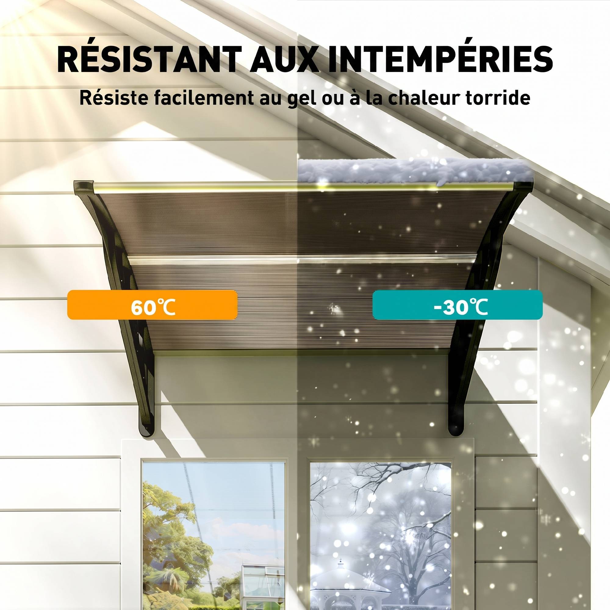 ComfortXL - Marquise de porte extérieure en polycarbonate et aluminium marron 103 x 96,5 cm pour entrée protection UV - Image 6