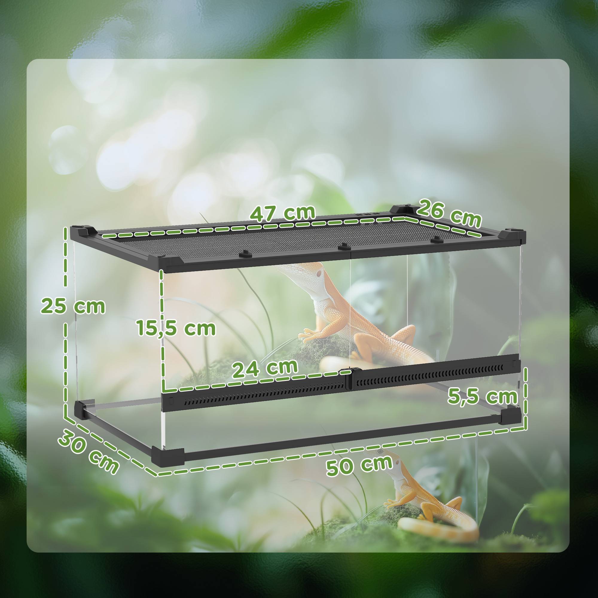Terrarium pour reptiles verre transparent 50 x 30 x 25 cm - PANGIVO - Image 5