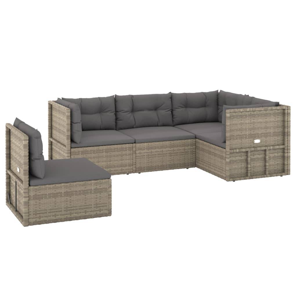 Helloshop26 - Salon de jardin meuble d'extérieur ensemble de mobilier 5 pièces avec coussins gris résine tressée - Image 1