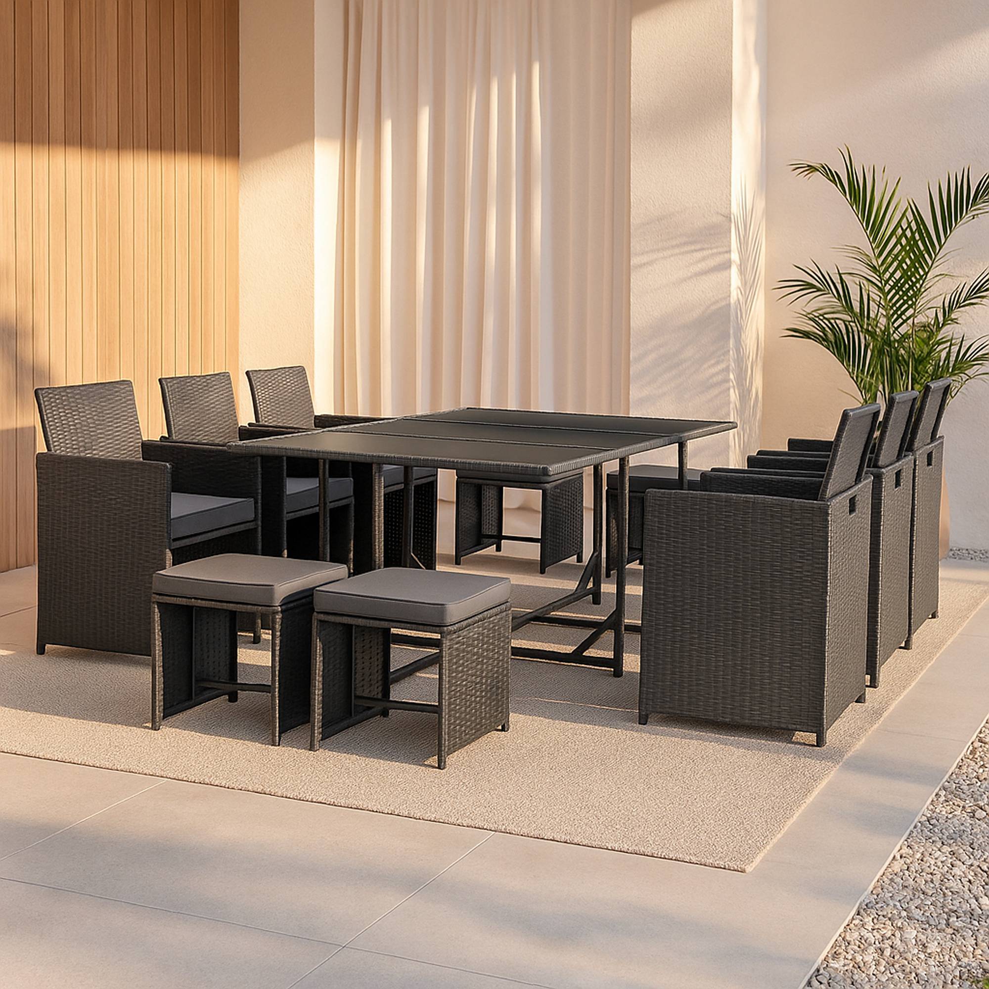 Salon de Jardin Laredo Acier Polyrotin Gris Foncé Coussins Gris Ardoise [en.casa] - Image 7